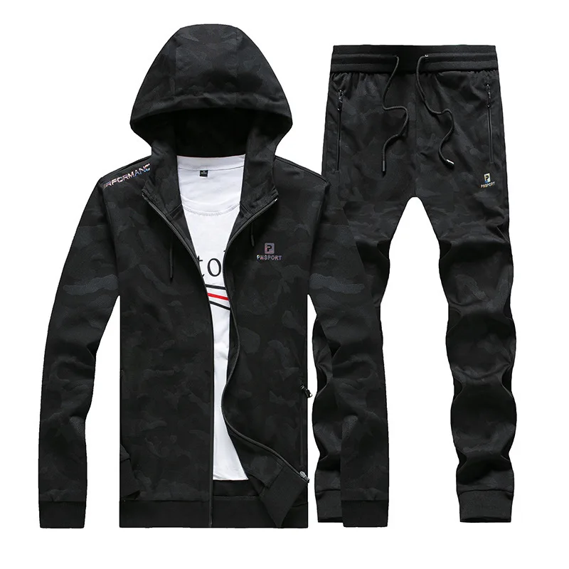 

Sports Suit Male Autumn Leisure Pack Running Sportswear Big Size Loose Sweater Suit Men Lian Cap Two-piece Set