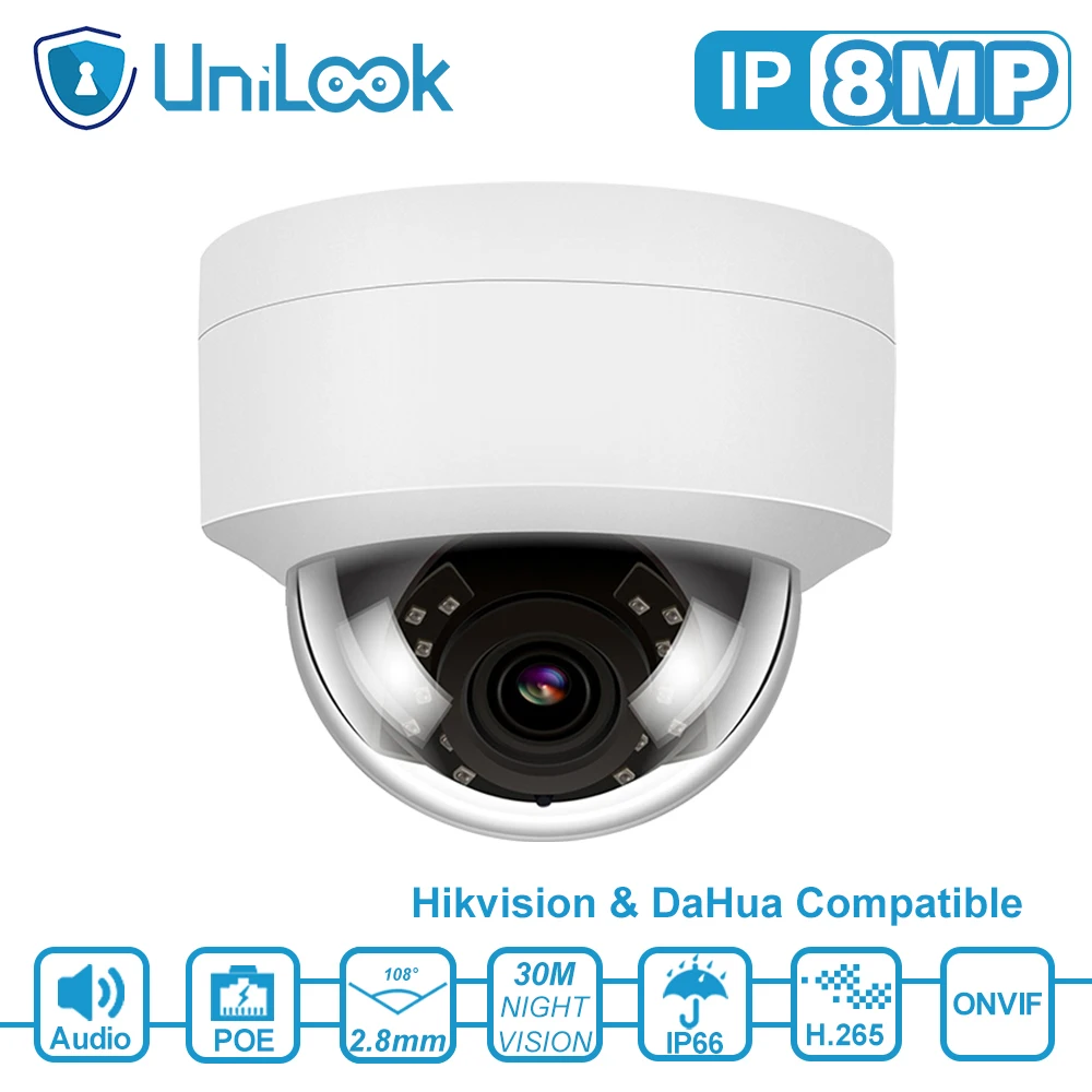 Камера видеонаблюдения UniLook 4K 8 Мп Ultra HD POE IP аудио микрофон Hikvision поддержка Onvif