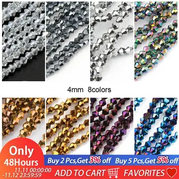 

Plated color 4mm 100pcs/pack Multicolor bicone crystal loose beads fashion glass beads for Garment making