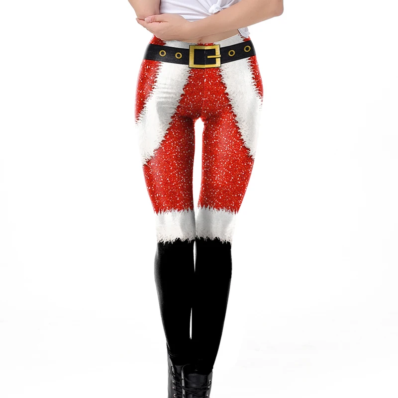 PUIMENTIUA женские 3D цифровые леггинсы рождественские леггинсы женские Колокольчик для пояса размера плюс леггинсы в полоску зимние эластичные леггинсы год - Цвет: B color 5