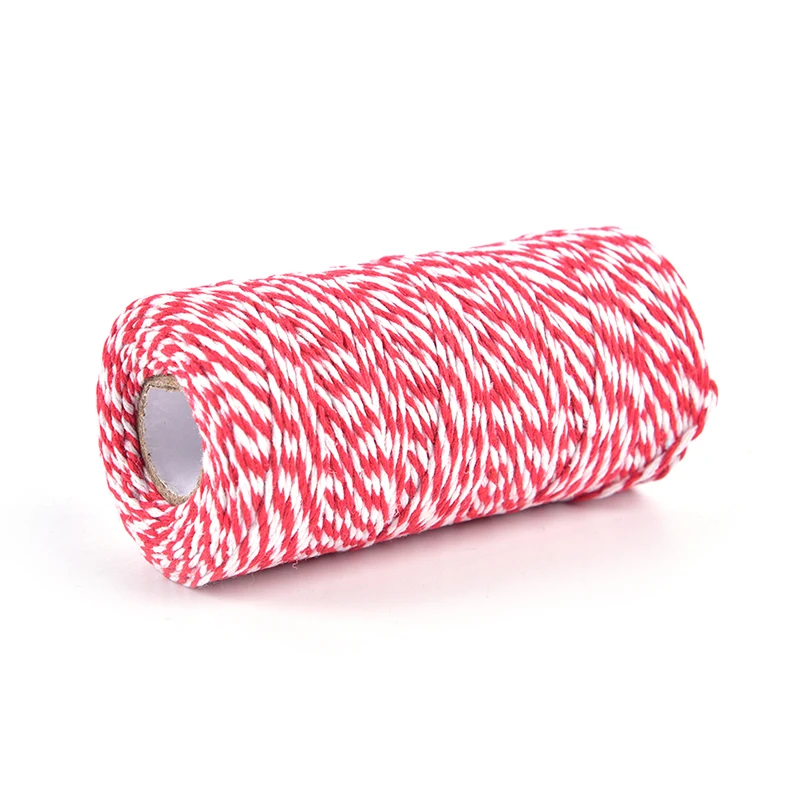 100m/Roll (Red+White) Cotton Bakers Twine String Cord Cotton Rope Cord Bottle Gift Box Decor Craft Diameter 2mm