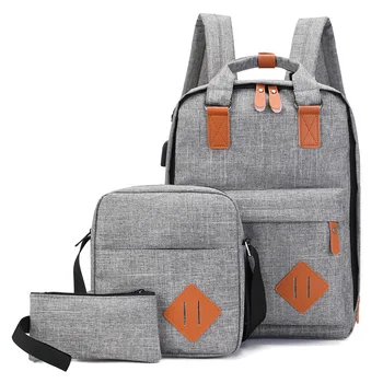 

Backpack Men's Student Trend USB Charging Schoolbag Leisure Three Piece Computer Bag Women's Backpack