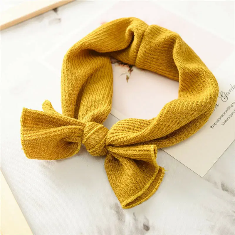 yellow headband Новое рождественское платье для девочек, повязка на голову вязаный бант повязка на волосы "тюрбан" уха зимы теплые однотонные тюрбан Детская резинка для волос аксессуары - Цвет: yellow headband