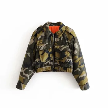 

Fall 2019 Women's Wear New POLO Collar Long Sleeve Short Camouflage Jacket