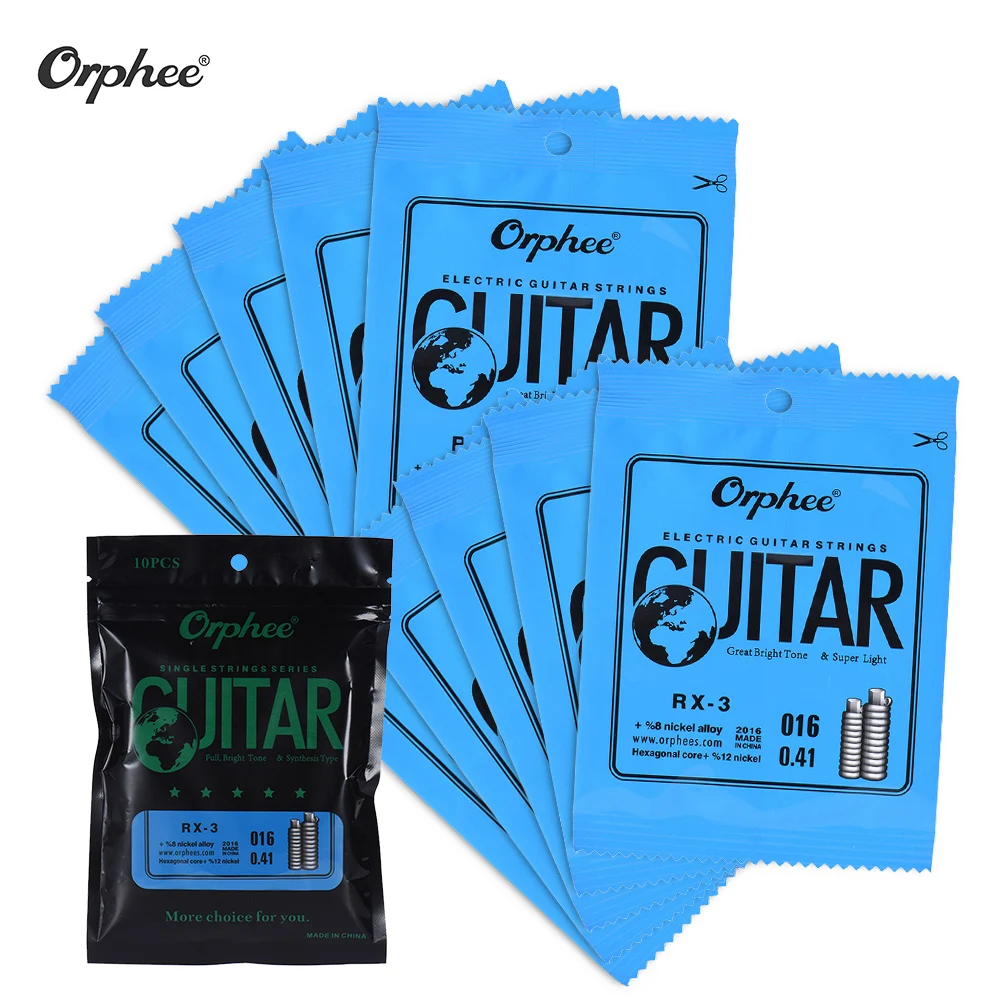 

Orphee RX-1 Single Guitar String Replacement for Electric Guitar 10-Pack Nickel Alloy Super Light Tension Guitar Accessories