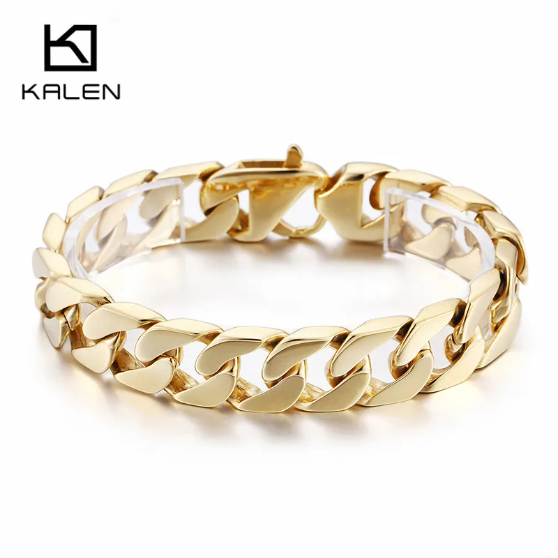 Дубайские золотые звенья цепи браслеты для мужчин и женщин нержавеющая сталь 10 мм 15 мм ширина Снаряженная кубинская звено цепи браслет