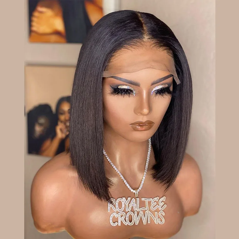Closure Wig Part-Wigs Human-Hair Lace Pre-Plucked Short Straight Women 4x4 for 100-%
