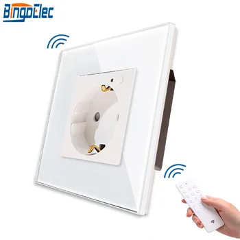 

Bingoelec Remote Germany Socket Tempered Crystal Glass Panel RF 433.92 MHZ Wireless Remote Wall Socket By Controller Control