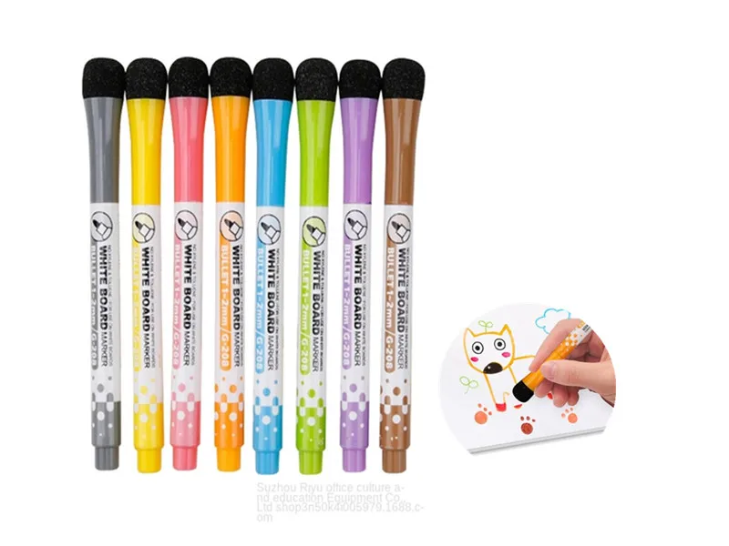 8 Set School Classroom Supplies Magnetic Erasable Whiteboard Pens Markers Dry Eraser Pages Children's Drawing Pen Board Markers magnetic pen rack 3 compartments metal fridge whiteboard school office supplies stationery storage organizer rack