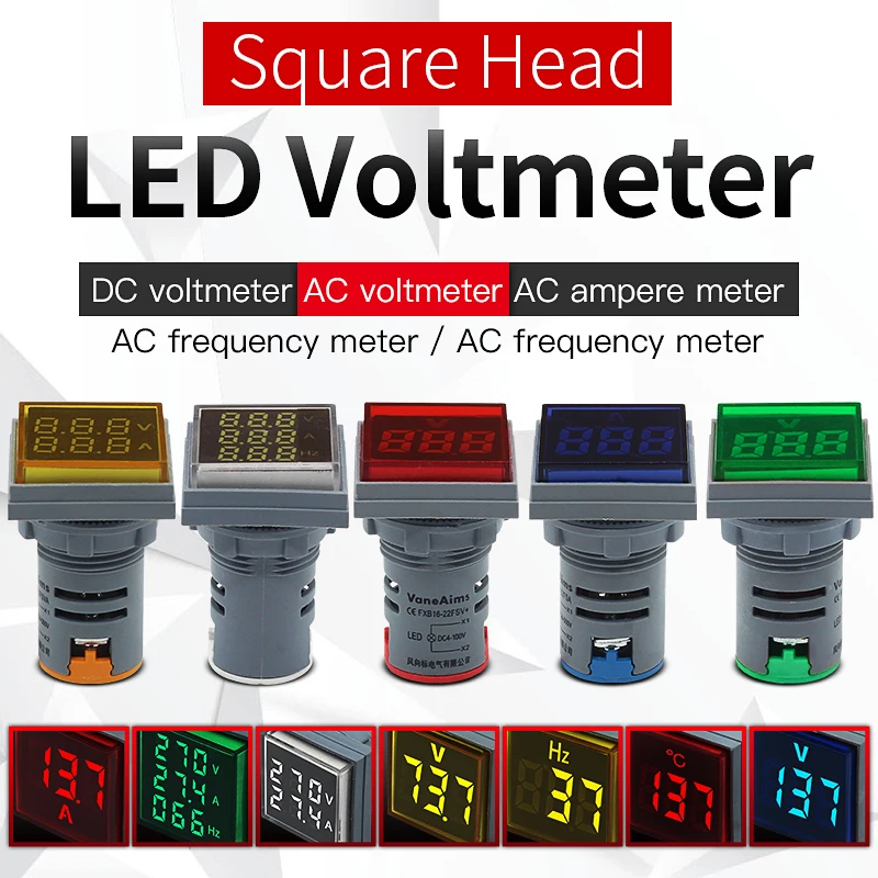 Display Voltmeter Ammeter Ac | Square Led Indicator Light | Voltage Indicator Ac - Voltage Meters - Aliexpress