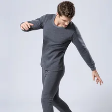 Осенне-зимнее мужское термобелье утолщение плюс бархатный хлопковый свитер Qiuyi Qiuku костюм Молодежный джемпер тонкий