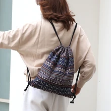 Складной Hided Карманный вязаный ткань шнурок рюкзак Геометрическая практичная Мода большой емкости прочный мешок ретро стиль