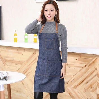 

Adult Cooking Pockets Solid Apron Distressed Jeans Pinafores Convenient Unisex