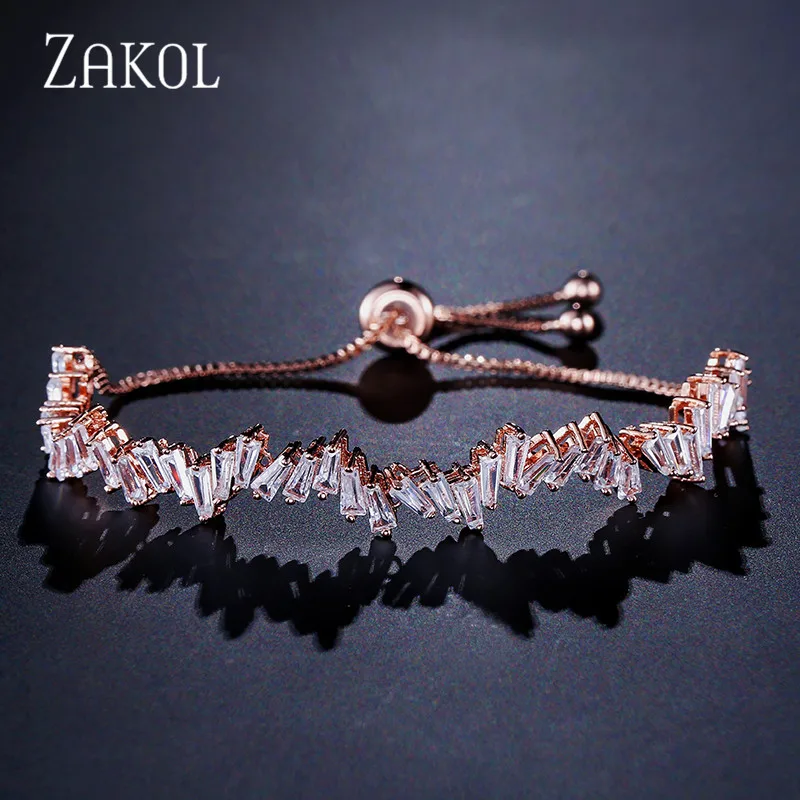 Rose Gold Color ZAKOL, Модный женский браслет, стразы, кубический цирконий, кристалл, регулируемый браслет, ювелирное изделие, хороший браслет, подарок, FSBP139 - Окраска металла: Rose Gold Color