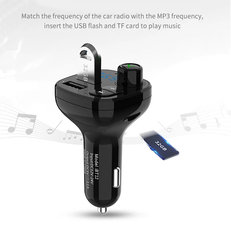 Bluetooth автомобильный fm-передатчик беспроводной радио адаптер mp3-плеер дисплей зарядного устройства USB: светодиодный экран дисплея
