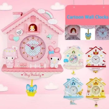 Cartoon 12 Inch Melody Twin Stars Nixie Silent Swing Wall Hanging Quartz Clocks for Girls Children Room Decoration Accessories 1
