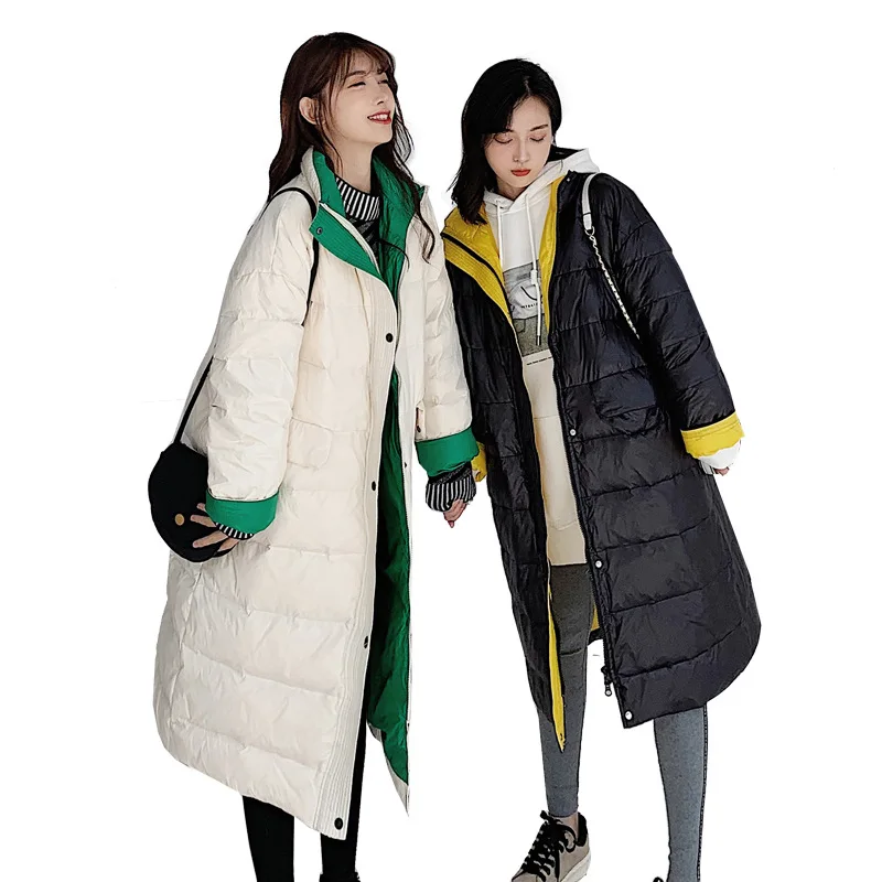 

AliExpress New Style down Jacket Women's 2019 Winter Long over-the-Knee-Cotton-padded Clothes Women's Large Size Loose-Fit Korea