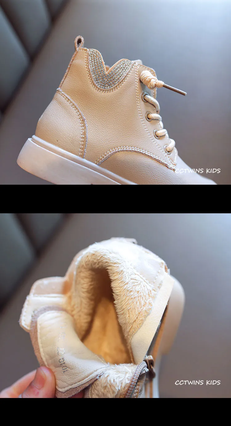 CCTWINS Kids Shoes Winter Children Fashion Warm Shoes Baby Rhinestone Ankle Boots Girls Genuine Leather Martin Boots MB109