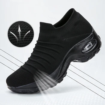 

Breathable Mesh Sneakers Trainer Women Sneaker Shoes Air Cushion Sole Shoes Striped Sport Shoes Female Slip On Running Shoes D40