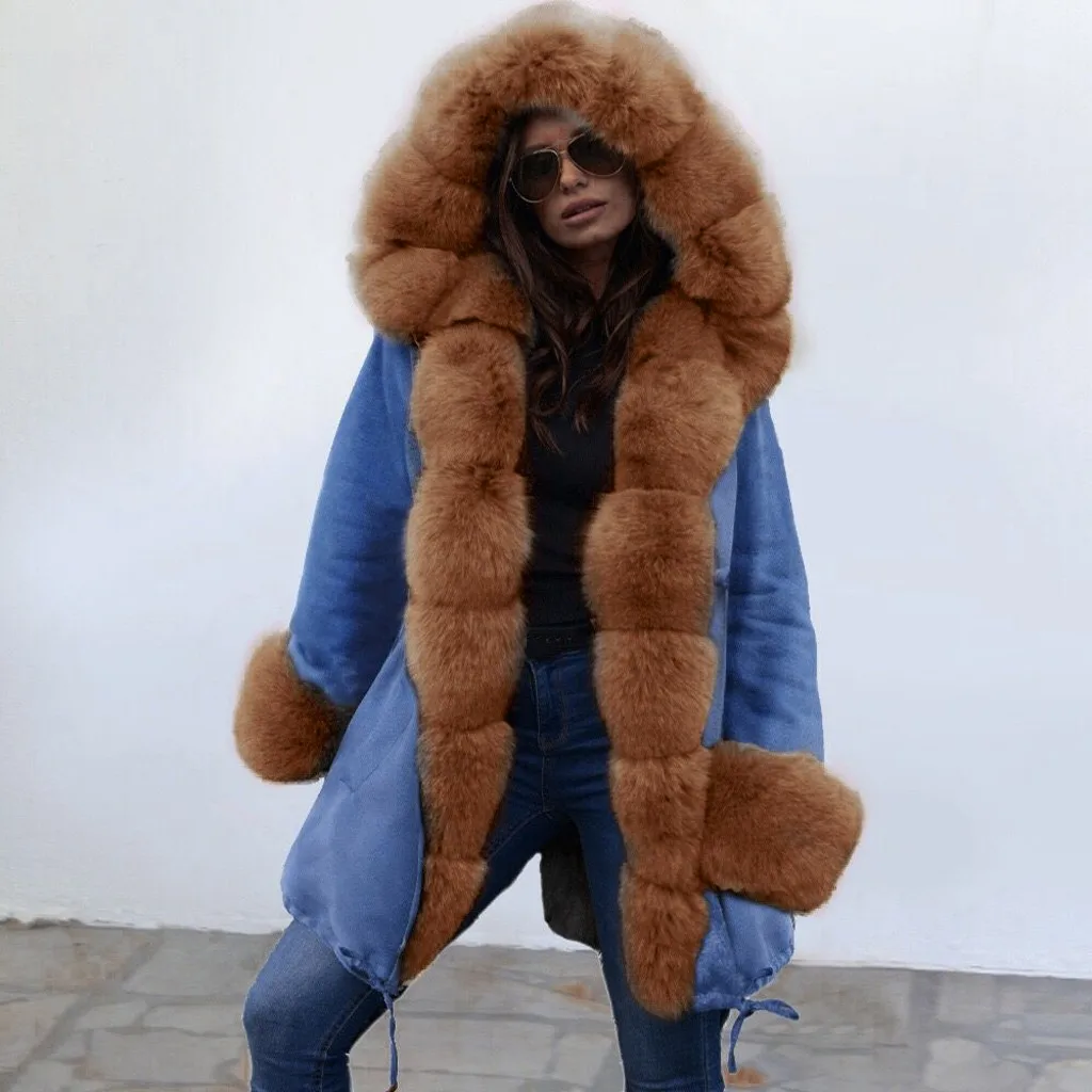 Jaycosin модная женская Повседневная флисовая зимняя джинсовая куртка пальто с капюшоном стильное удобное мягкое пальто с длинными рукавами верхняя одежда 26#5 - Цвет: Коричневый