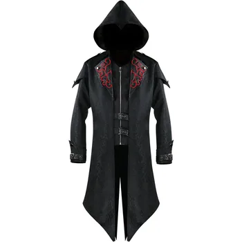 

Gothic Long Jacket Medieval Halloween Retro Splicing Jacket Male Print Steampunk Dovetail Jacket