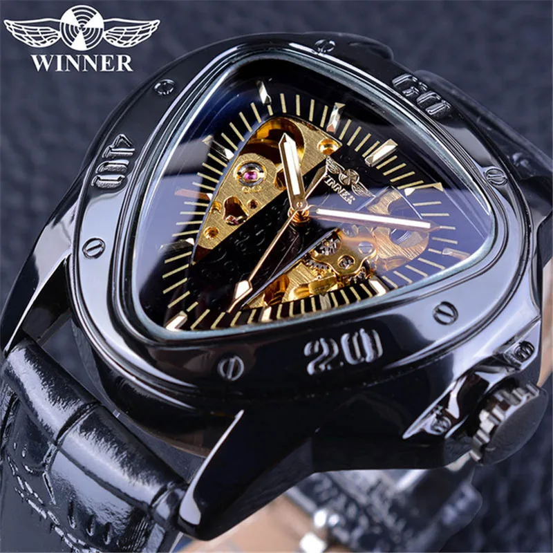 

Winner Fashion Casual Hollow out Triangular Large Dial Automatic Analog Watch