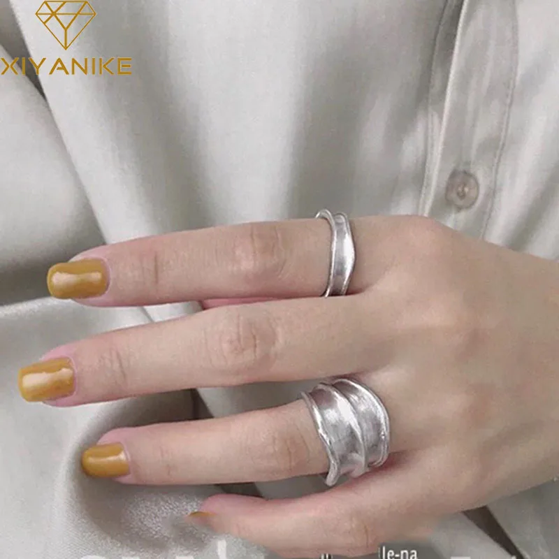 XIYANIKE Minimalist 925 Sterling Silver Width Rings for Women Irregular Jewelry New Fashion Geometric Handmade Party Accessories afbeelding