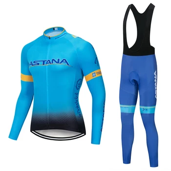 

ASTANA 2019 Team long sleeve Cycling jersey Set bib pants ropa ciclismo bicycle clothing MTB bike jersey Uniform Men clothes