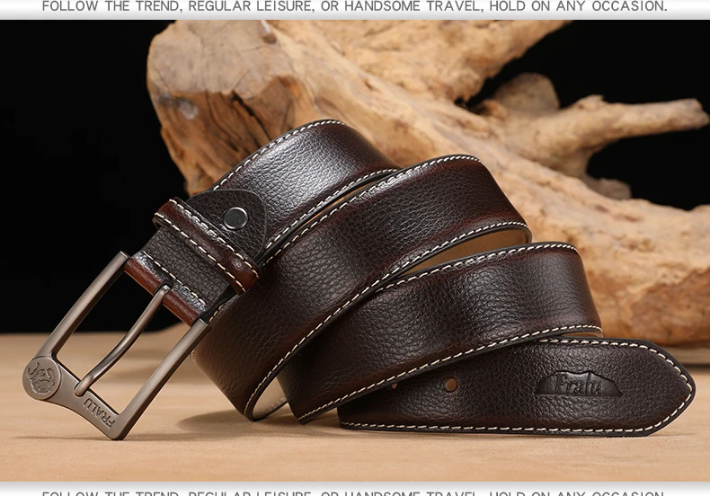 FRALU Men belt High Quality cow genuine leather luxury strap male belts for men new fashion classice vintage pin buckle