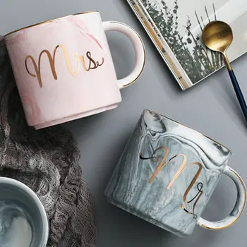 

Beautiful Marbel Pattern Ceramic Water Mug Letter Printed Coffee Cup for Home Office Best Gift for Lovers
