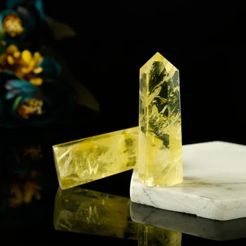 

1PC Natural yellow crystal hexagonal column transparent Crystal Point Mineral Ornament Healing Wand Home Decor Gift Decoration