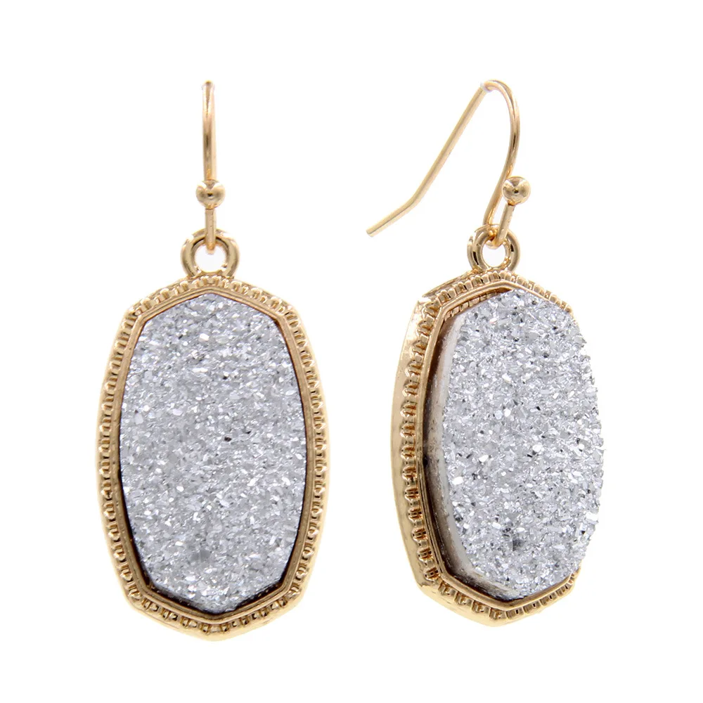 Серьги-подвески из смолы овальные Druzy Drusy с шестигранной подвеской брендовые