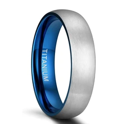Men's Titanium Matte Finish Black Ring with Blue Interior - Classic Unisex Wedding Band - 8 (Blue 6mm)
