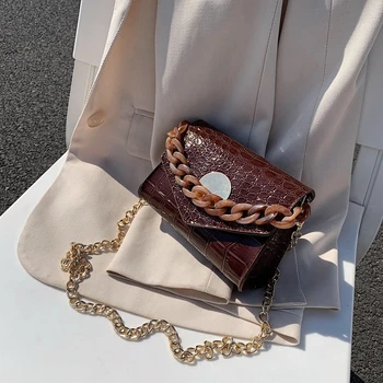 

Retro Crocodile Pattern Shoulder Bags Mini PU Leather Crossbody Bags For Women 2020 Chain Designer Ladies Retro Handbag
