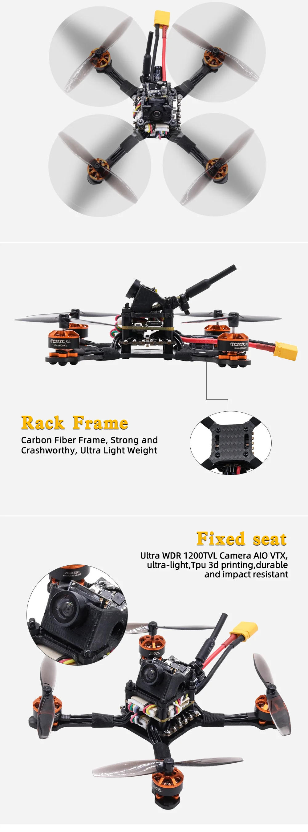 Tcmm 2.5 Inch Fpv Racing Drone, Tcjbfc tcnttt Hho o Rack