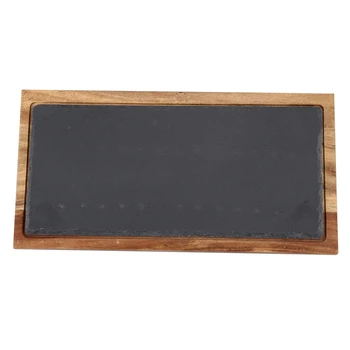 

Solid Wood Snack Wood Tray Black Slate Bread Plate Lovesickness Wooden Plate Western-Style Japanese Food,Rectangle