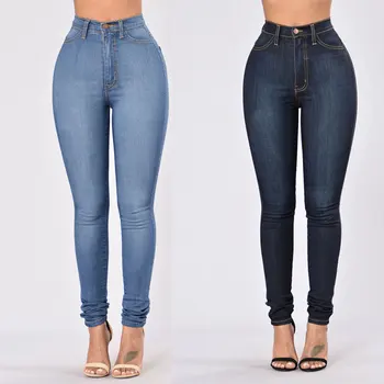

Women's Plus Size Jeans High Elastic High Waist Tight Solid Color Pencil Pants Women 2020