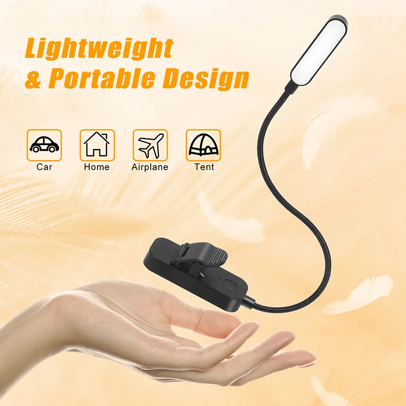 Mini LED Book Light USB Rechargeable Flexible Night Light Clip-On Desk Lamp for Travel Bedroom