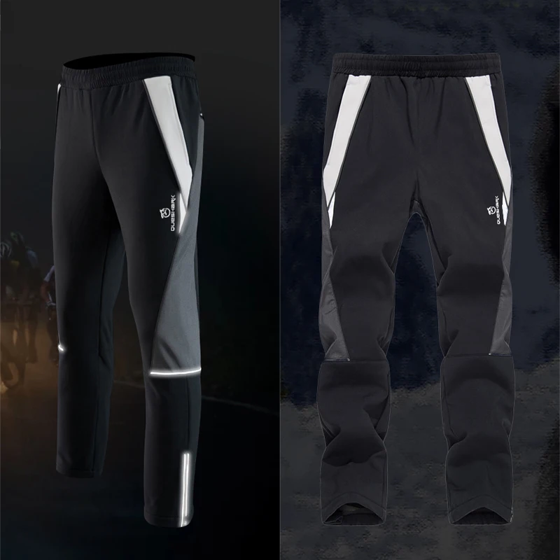 QUESHARK Men Women Thicked Warm Fleece Cycling Pants Windproof Waterproof MTB Road Bike Bicycle Camping Trekking Trousers
