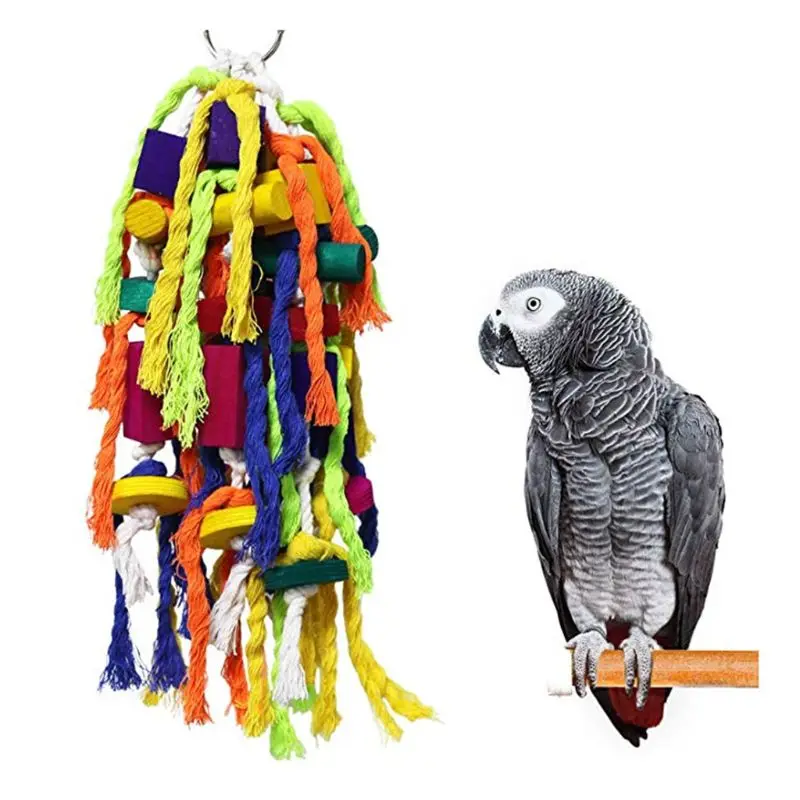 Parrot Swing Chewing Toys Bells Bird Perch with Natural Wood Beads