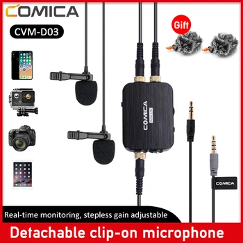 

Comica CVM-D03 Dual Lavalier Lapel Microphone Clip-on Interview Micr with Mono Stereo for mobile Cameras Camcorders Smartphones