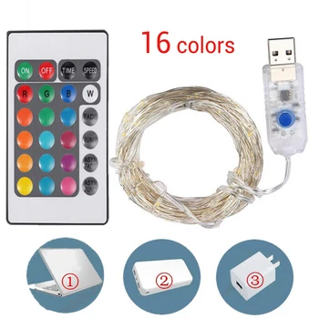 

16 color Fairy Lights USB power supply LED String Lights waterproof Remote Control 5m 10m/50leds 100leds Christmas party decor