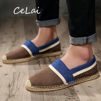 

CeLai Fashion Men Flats Plimsolls Striped Canvas Male Casual Linen Shoes Man hemp Shoes Men's Espadrille Fisherman Shoes A-063