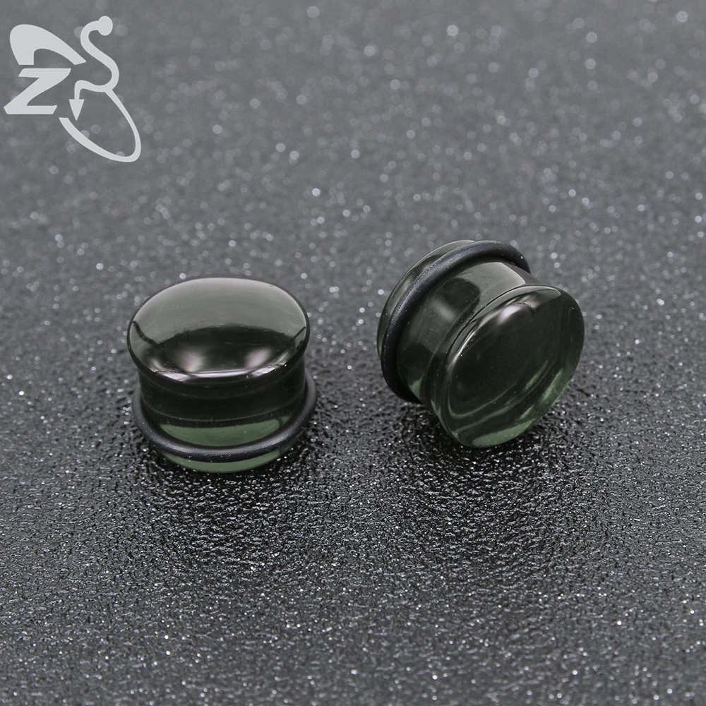 Black Ear Plugs Single Flare Ear Gauges Clear CZ Earring Gauge with O-Ring Stainless Steel Stretcher Expander Piercing for Men and Women