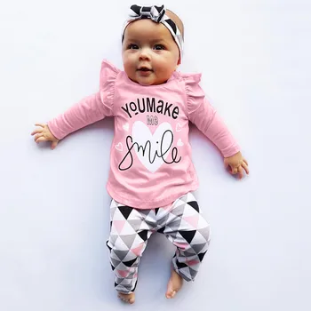 

Cute baby girl clothes Cotton Newborn Toddler Infant Baby Girls Letter Print Tops Geometric Pants Winter Outfits Clothes