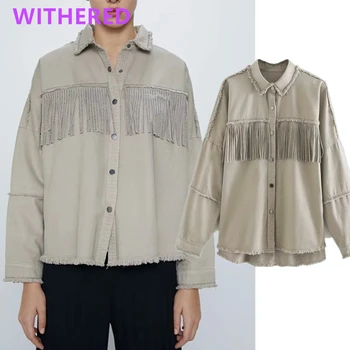 

Dave&Di england high street vintage tassels pockets oversize cargo denim jacket women casaco feminino jaqueta feminina coats top