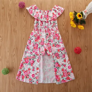 

Girls Floral Jumpsuit 2020 Fashion Sleeveless Loose Shirt Skirt Children Pants Foreign Short Pants Kids Baby Girl Clothes