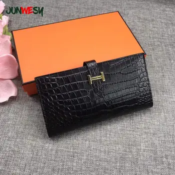 

Ladies new luxury brand wallet designer crocodile grain leather card holder
