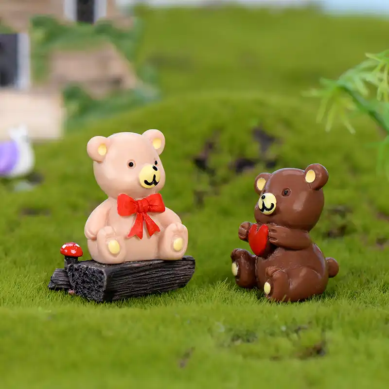 40 unids set resina osito de peluche amoroso miniatura decoracion de hadas animal figurita para jardin pastel accesorios decoracion children s regalo