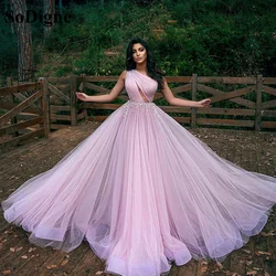 SoDigne Purple One Shoulder Long Prom Dresses 2022 Pleat Tulle Formal Evening Dress Lace Appliques Women Wedding Party Gowns